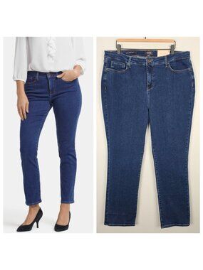 NYDJ Sheri Slim Jeans Stretch Straight Leg Slimming Quinn Blue Size 18 NEW
